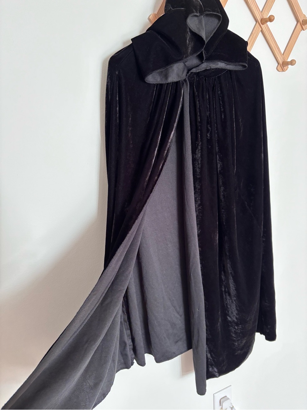 Black Hooded Velvet Cape Coat